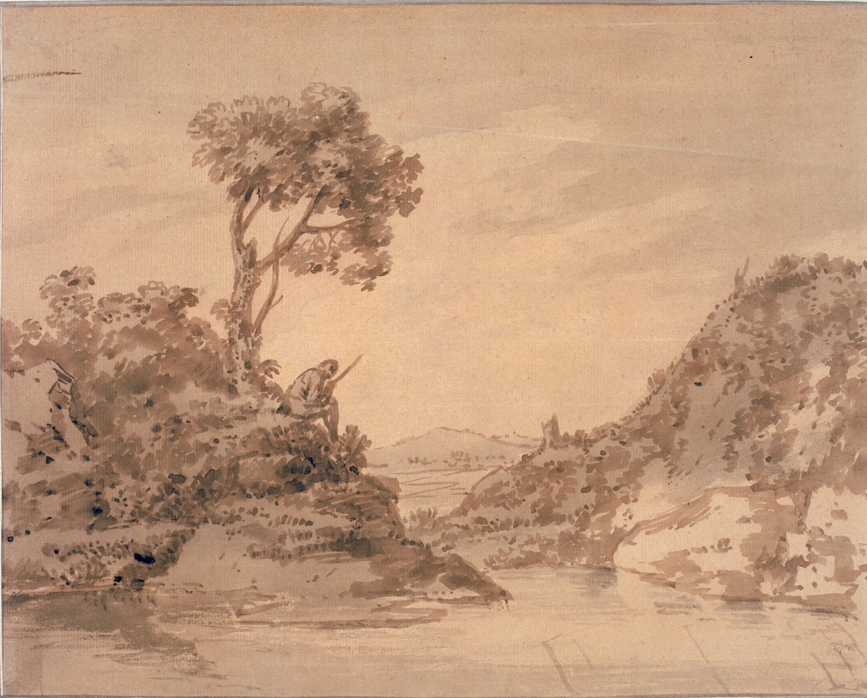 Paysage avec figure sur la rive d