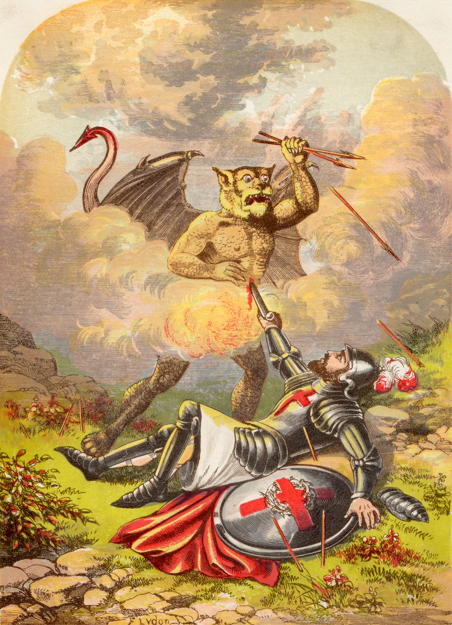 Combat des chrétiens avec Apollyon, du Voyage du pèlerin de John Bunyan, publié c.1880 - Alexander Francis Lydon