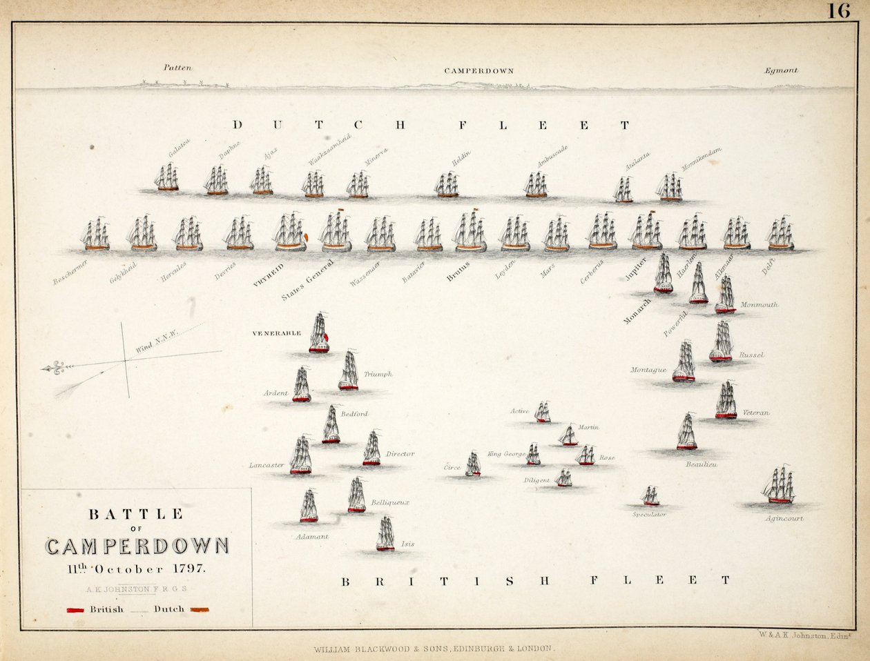 Carte de la Bataille de Camperdown, publiée par William Blackwood and Sons, Édimbourg et Londres, 1848 - Alexander Keith Johnston