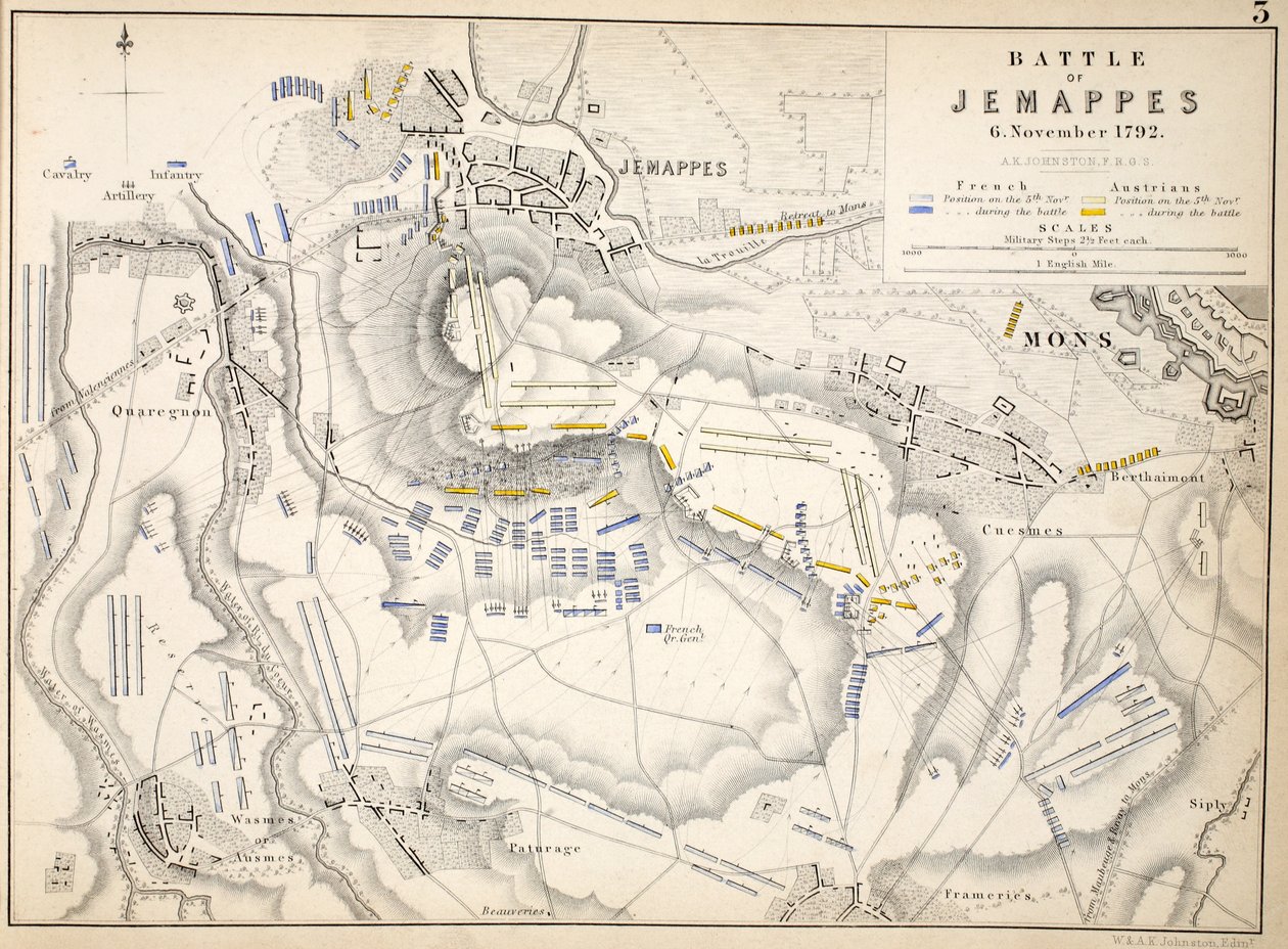 Carte de la bataille de Jemappes, publiée par William Blackwood and Sons, Édimbourg et Londres, 1848 - Alexander Keith Johnston