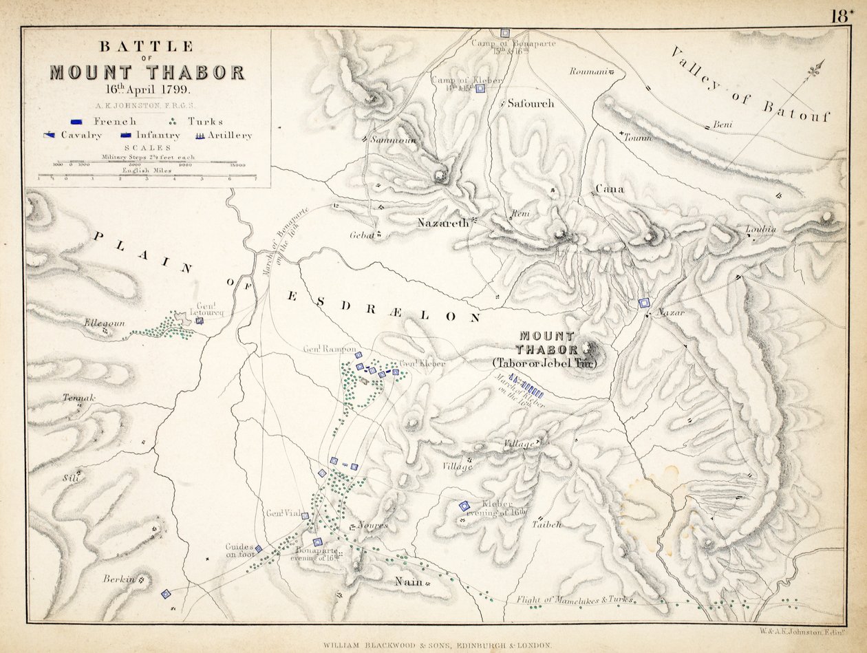 Carte de la bataille du mont Thabor, publiée par William Blackwood and Sons, Édimbourg et Londres, 1848 - Alexander Keith Johnston