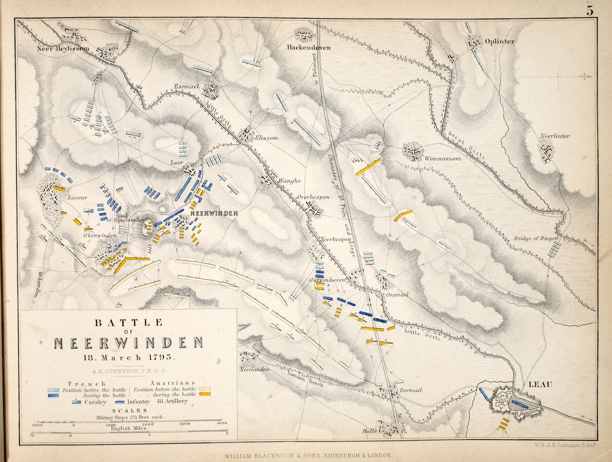 Carte de la bataille de Neerwinden, publiée par William Blackwood and Sons, Édimbourg et Londres, 1848 - Alexander Keith Johnston
