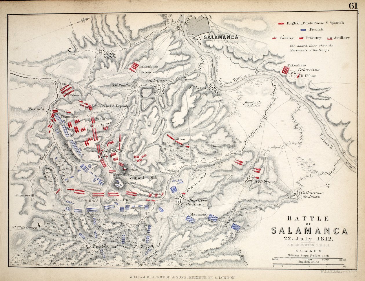 Carte de la bataille de Salamanque, publiée par William Blackwood and Sons, Édimbourg et Londres, 1848 - Alexander Keith Johnston