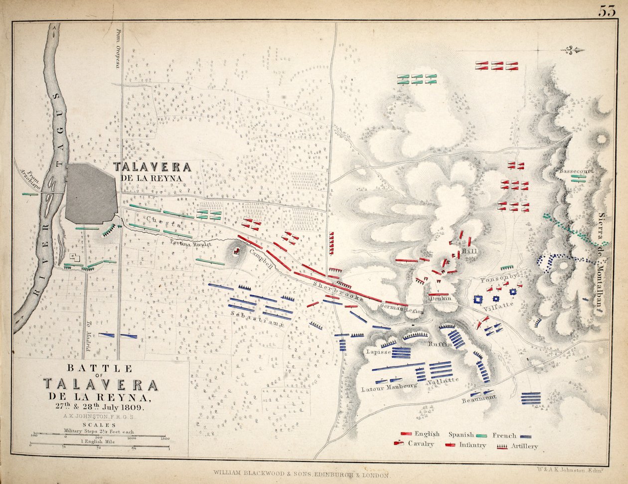 Carte de la bataille de Talavera, publiée par William Blackwood and Sons, Édimbourg et Londres, 1848 - Alexander Keith Johnston