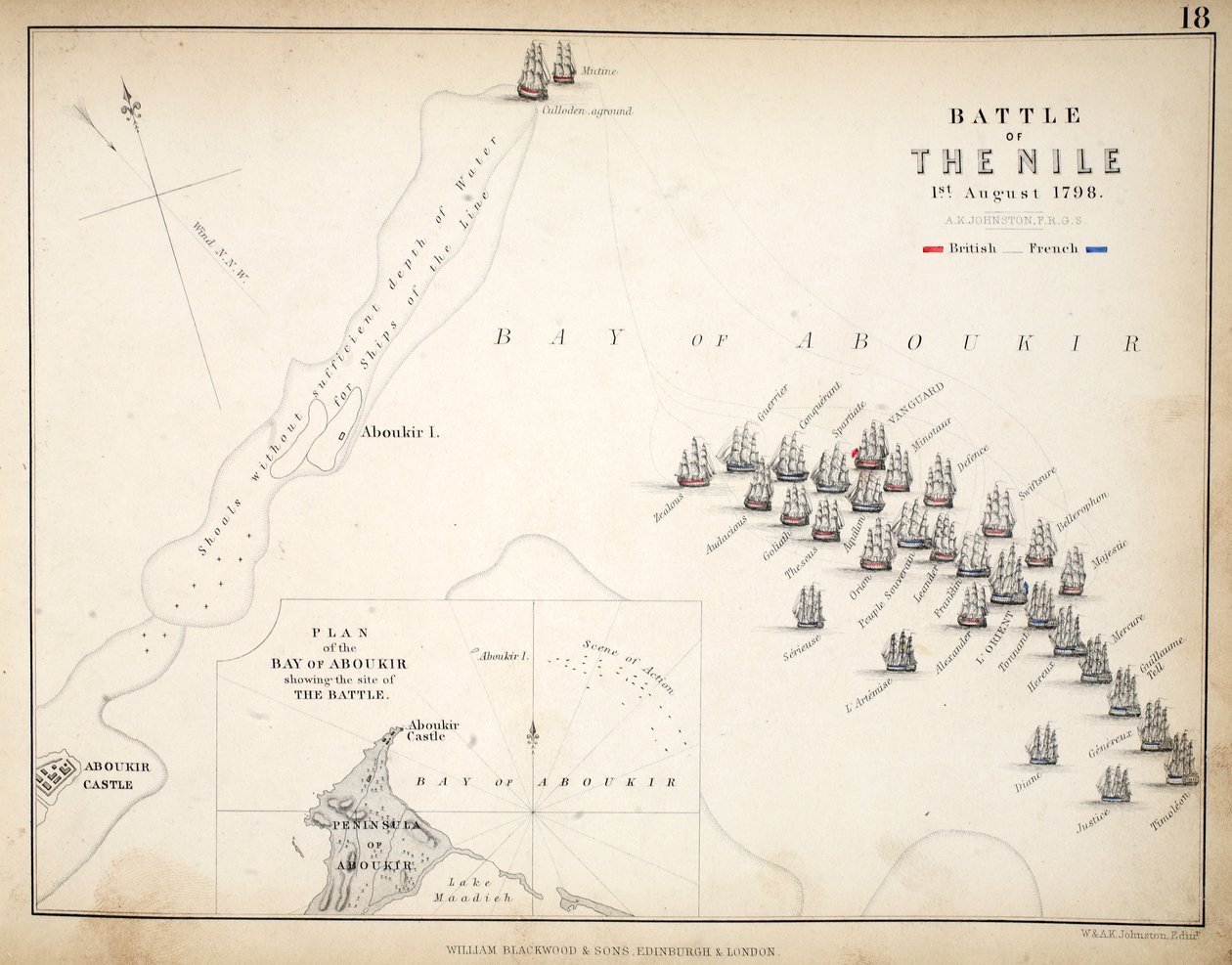 Carte de la bataille du Nil, publiée par William Blackwood and Sons, Édimbourg et Londres, 1848 - Alexander Keith Johnston