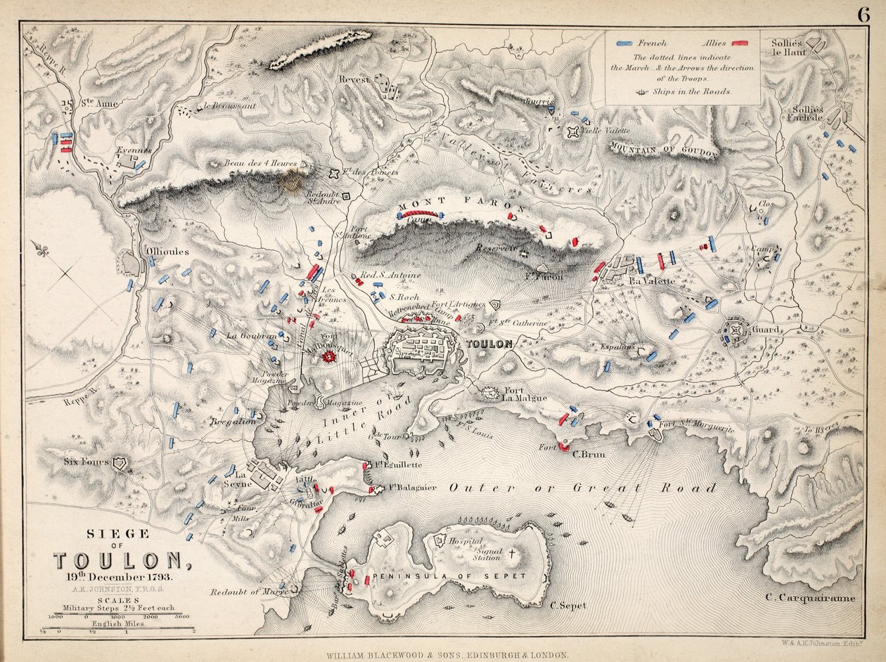 Carte du siège de Toulon, publiée par William Blackwood and Sons, Édimbourg et Londres, 1848 - Alexander Keith Johnston