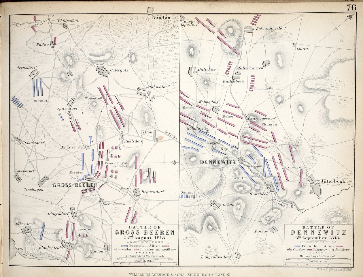Cartes de la bataille de Gross Beeren et de la bataille de Dennewitz, publiées par William Blackwood and Sons, Édimbourg et Londres, 1848 - Alexander Keith Johnston