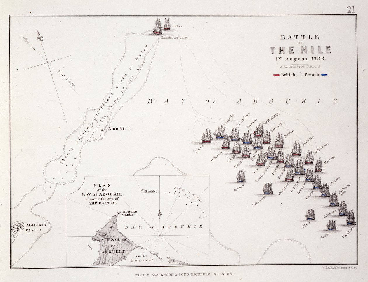 Plan de la bataille du Nil, 1er août 1798 - Alexander Keith Johnston