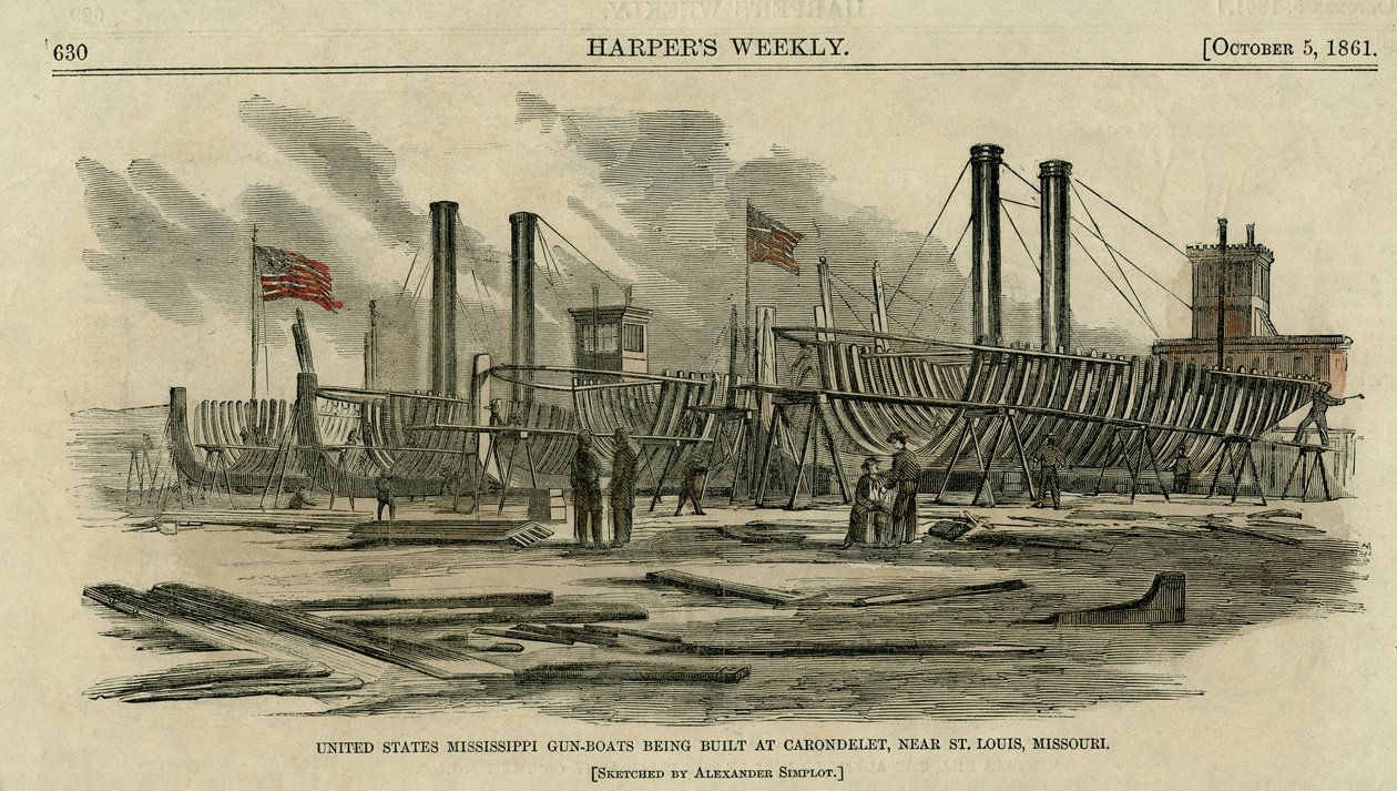 Bateaux canonniers des États-Unis en construction à Carondelet, près de St. Louis, Missouri - Alexander Simplot