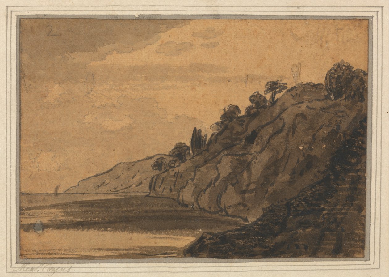 Scène côtière avec falaise boisée - Alexander Cozens