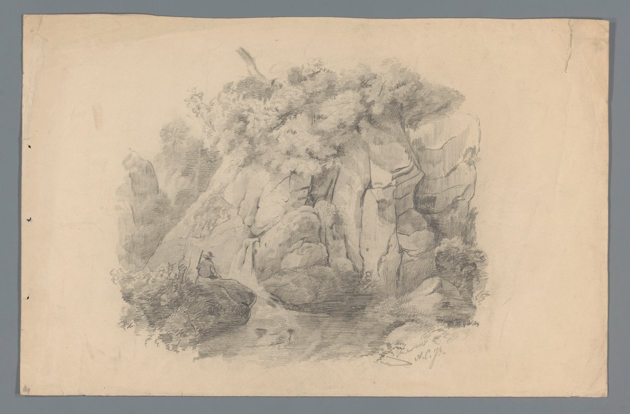 Paysage avec un homme assis près d