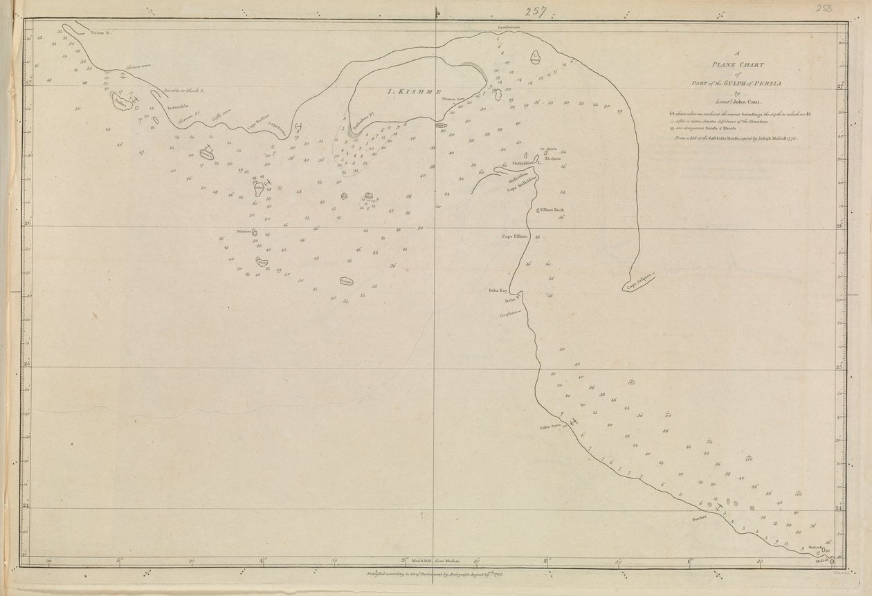 Plans des ports, Dalrymple, Alexander publié en 1791. Une carte plane du golfe de Perse, par le lieutenant John Cant 1773 - Alexander Dalrymple