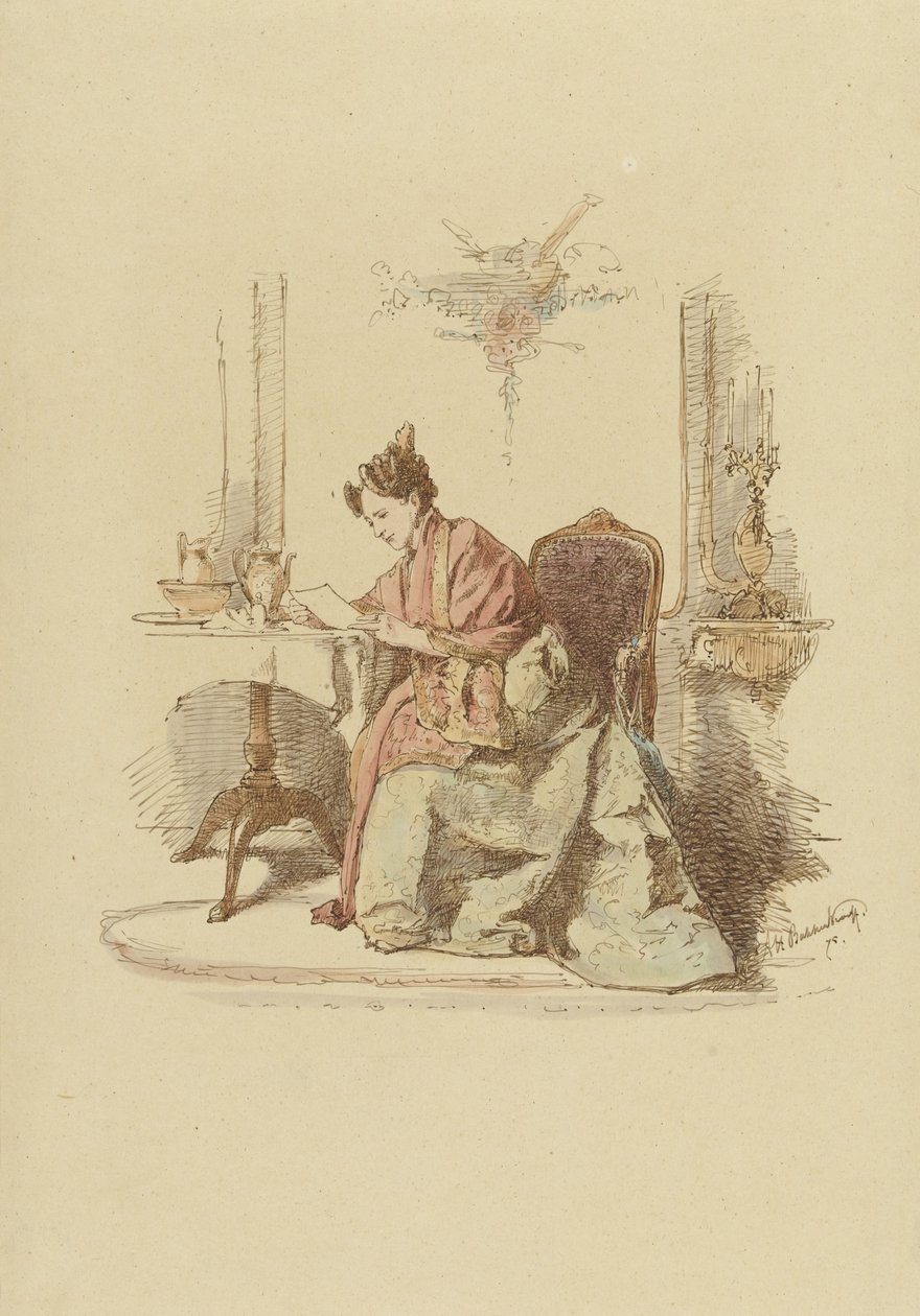 Femme lisant une lettre à une table - Alexander Hugo Bakker Korff