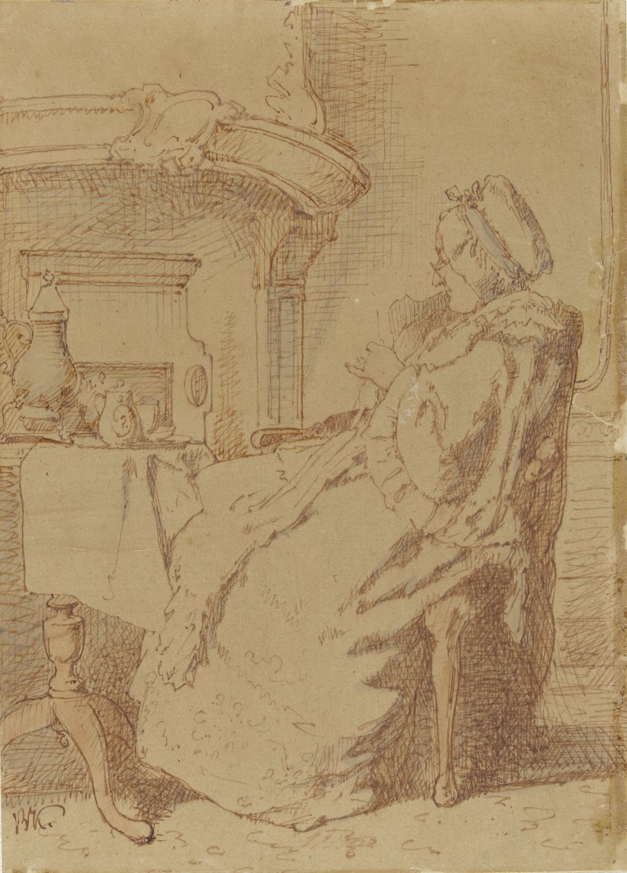 Vieille femme assise tricotant à une table - Alexander Hugo Bakker Korff