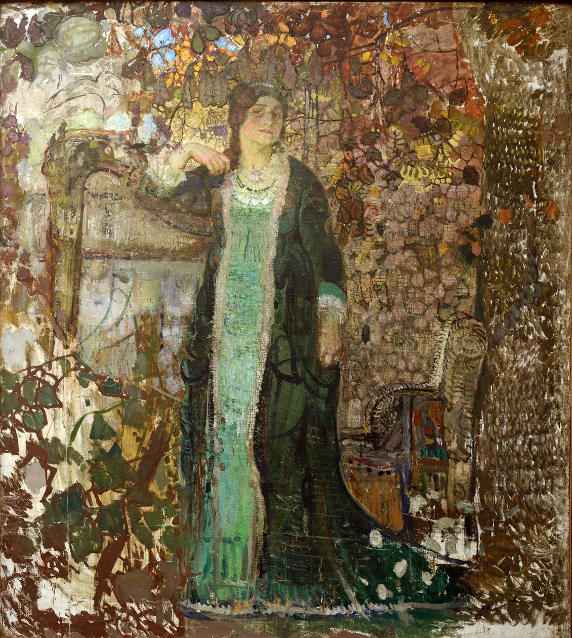 Harpiste. Portrait de Tatiana Sergeevna Bartseva (1886-1984) - Alexander Ivanovich Savinov