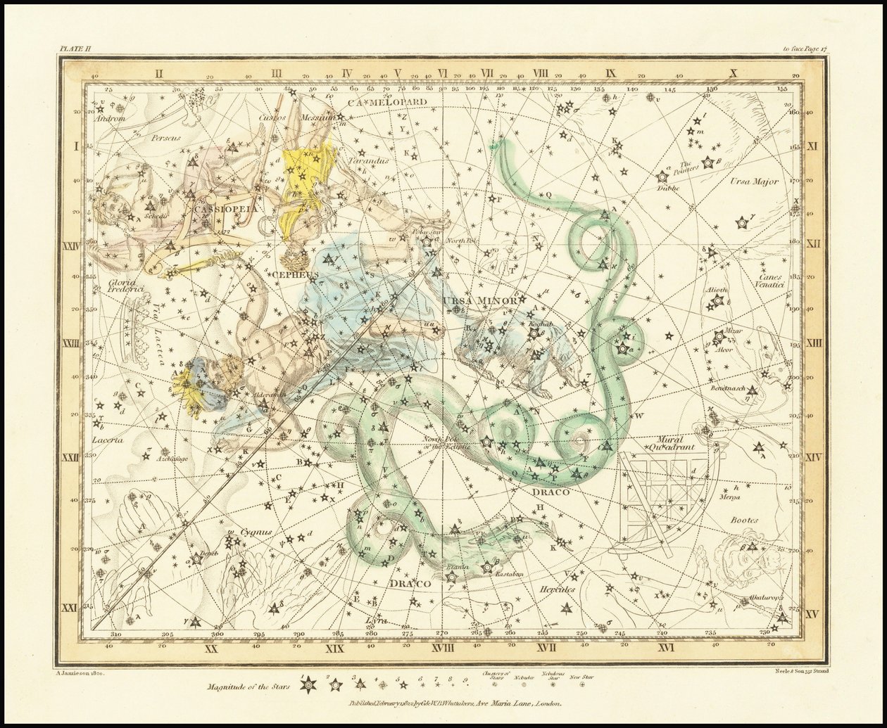1822 - Alexander Jamieson - Ursa Minor - Petite Ourse montrant aussi Cassiopée, Draco et Céphée - Alexander Jamieson