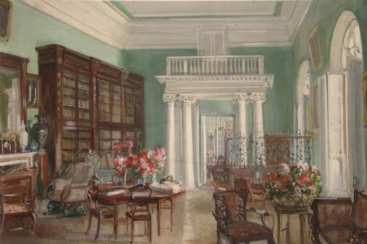 Intérieur de la bibliothèque du domaine Nikolo-Uryupino des Golitsyn, 1910 - Alexander Valentinovich Sredin