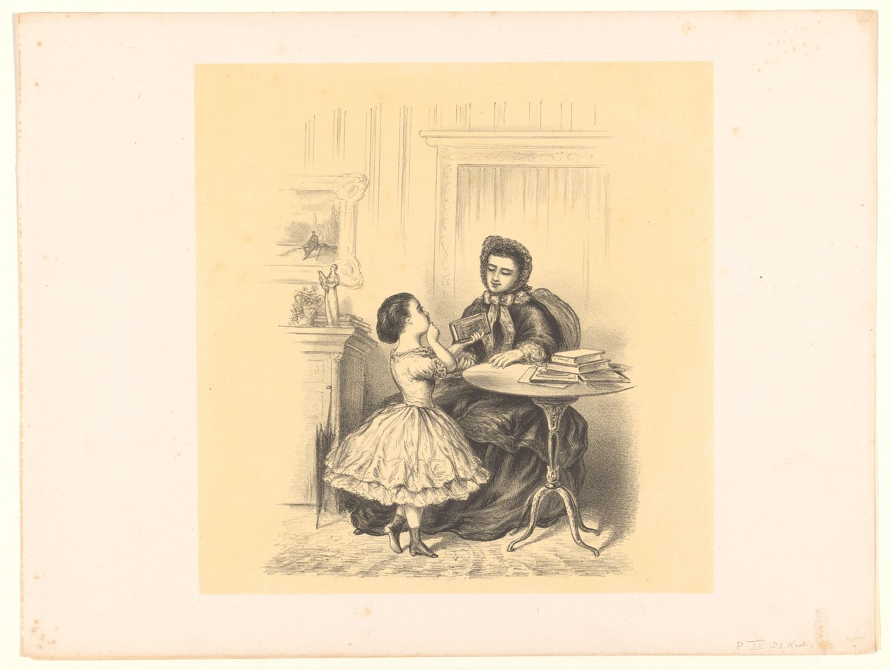 Intérieur avec une fille tendant un livre à sa mère - Alexander Ver Huell