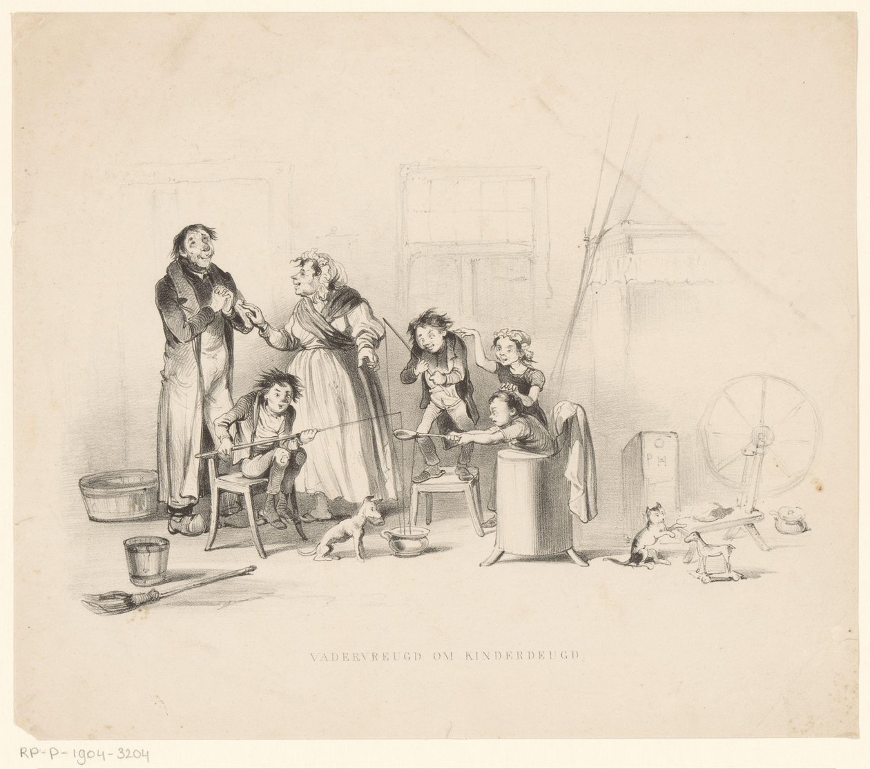 Père et mère regardant joyeusement les enfants jouer - Alexander Ver Huell