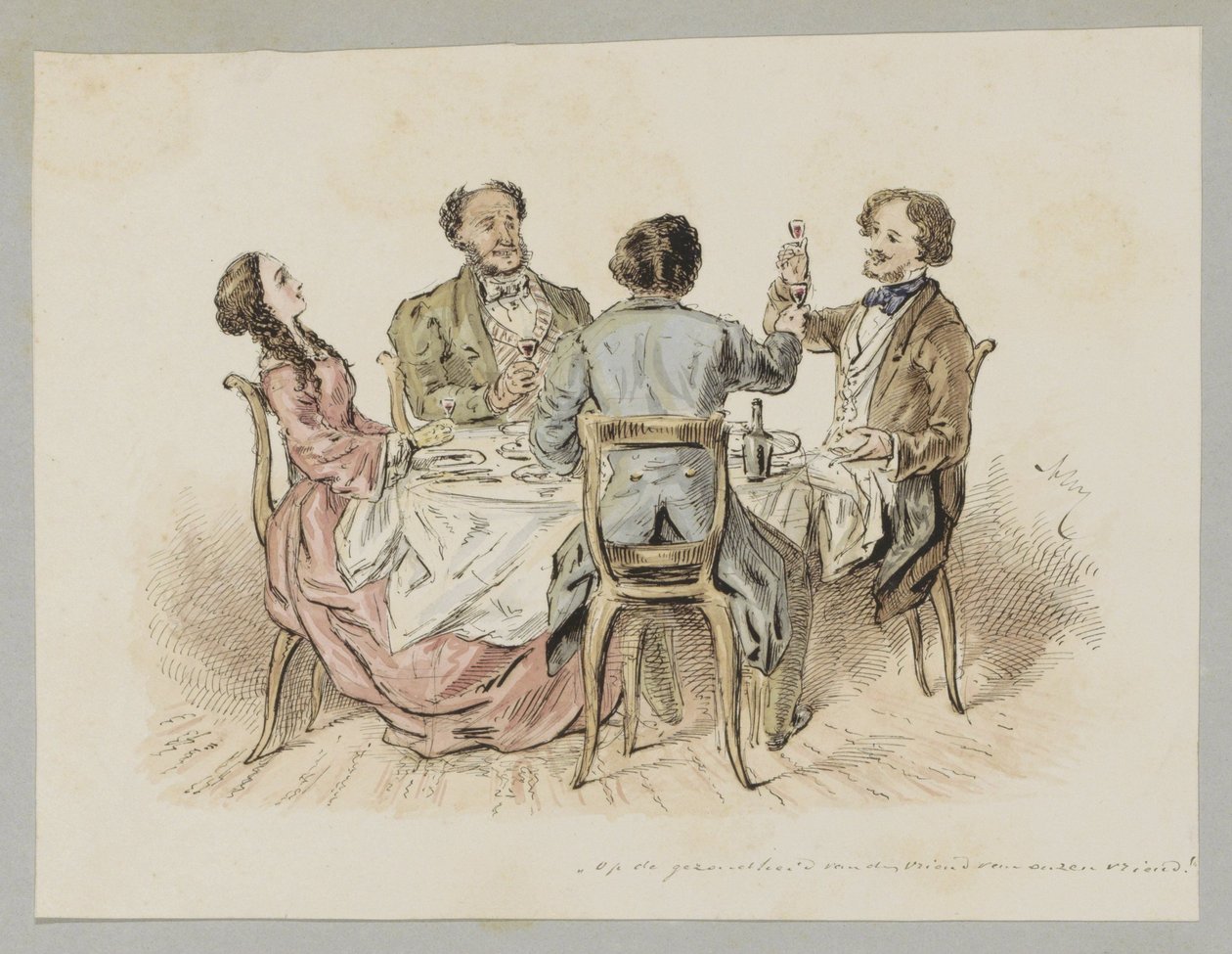 Quatre figures portant un toast à une table - Alexander Ver Huell