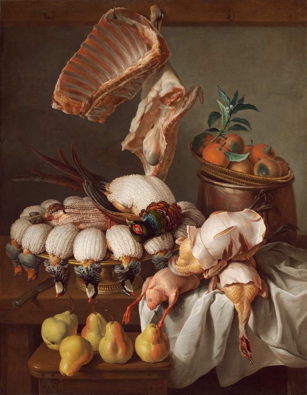 Nature morte avec gibier habillé, viande et fruits - Alexandre Francois Desportes