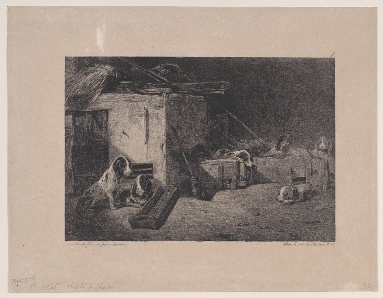 Intérieur du chenil, de la série Scènes de chasse, 1829 - Alexandre Gabriel Decamps