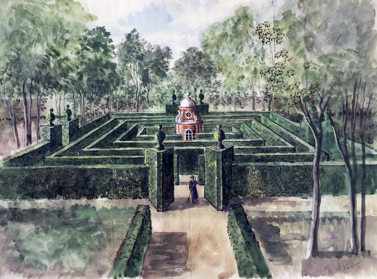 Château de Groussay, labyrinthe conçu par Charles de Beistegui, par Alexandre Serebriakoff (1907-1944), aquarelle, France, XXe siècle - Alexandre Serebriakoff