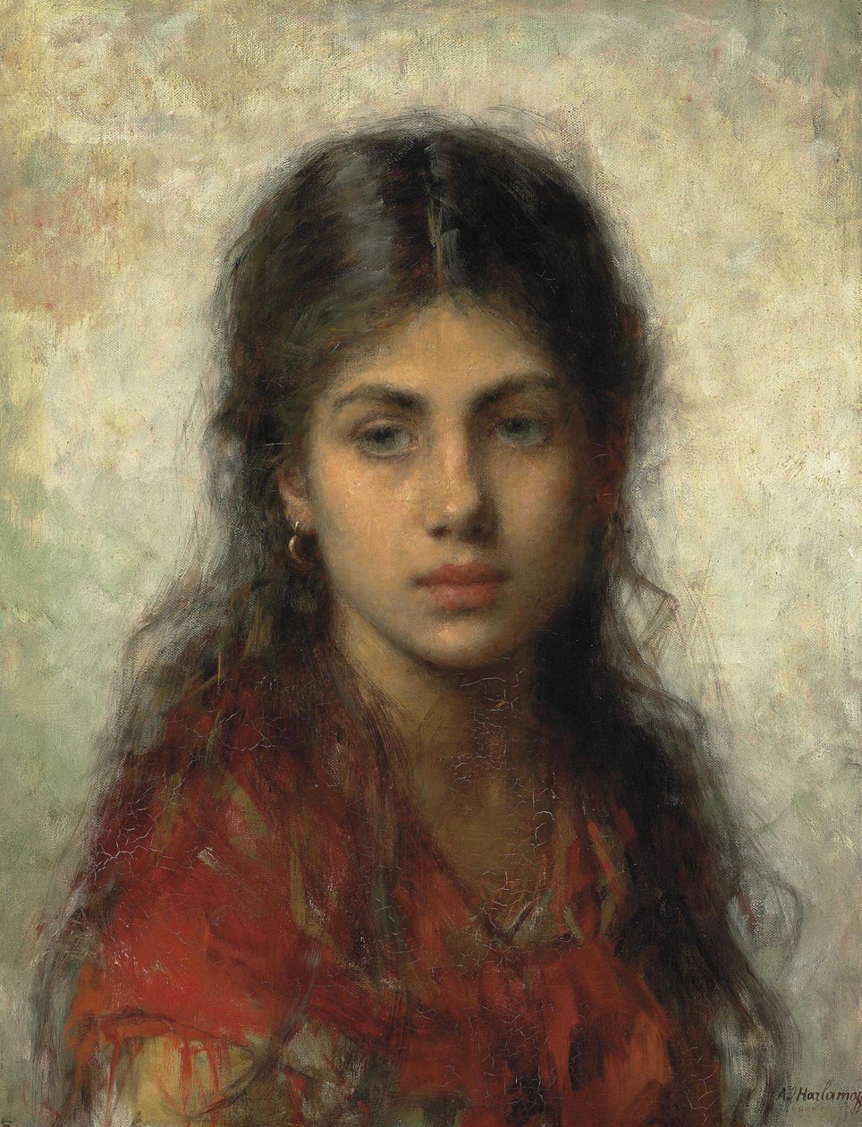 Fille avec un châle rouge - Alexei Harlamov