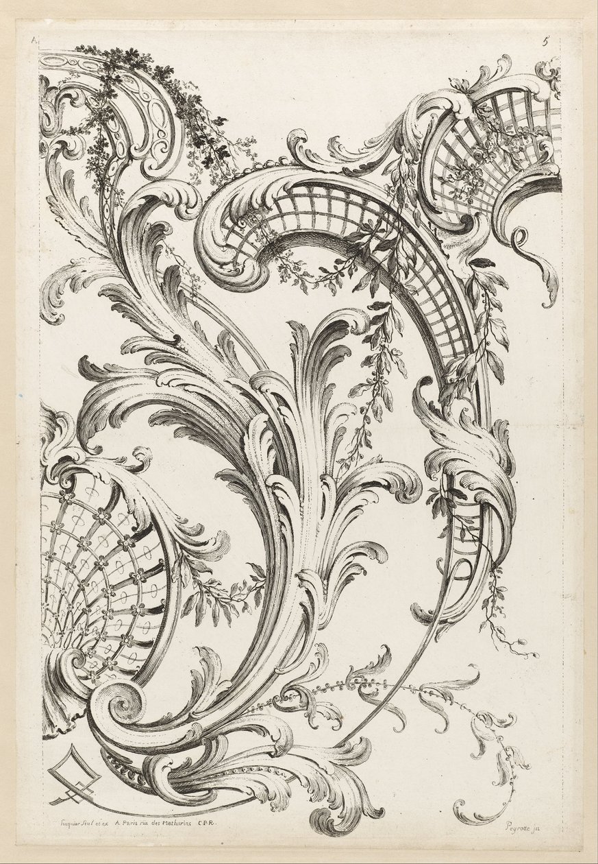 Cartouches en coquille et motif de feuille d