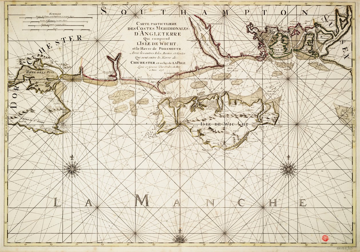 Carte de la côte anglaise, île de Wight et port de Portsmouth - Alexis Hubert Jaillot