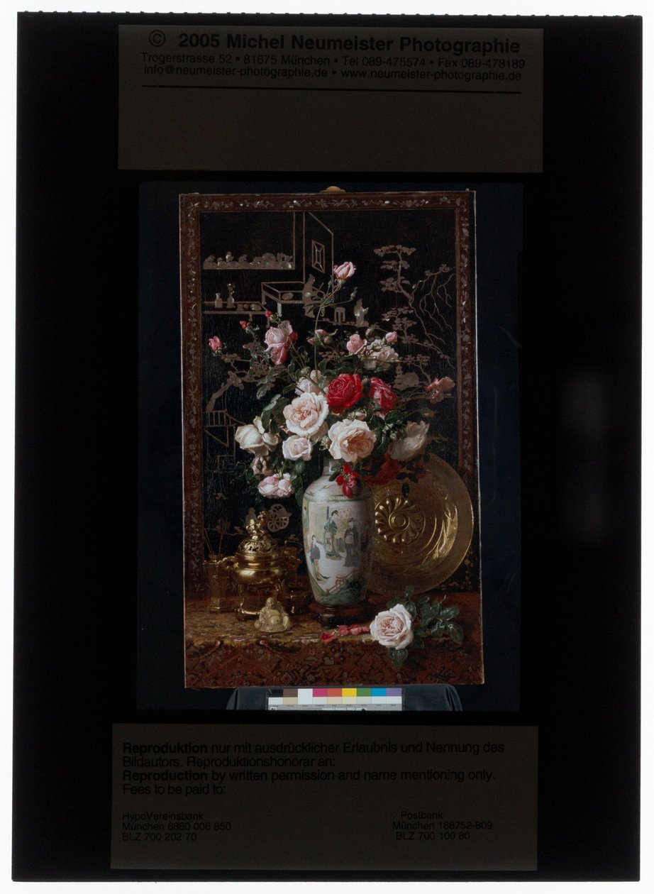 Bouquet de roses dans un vase chinois rouleau - Alexis Kreyder