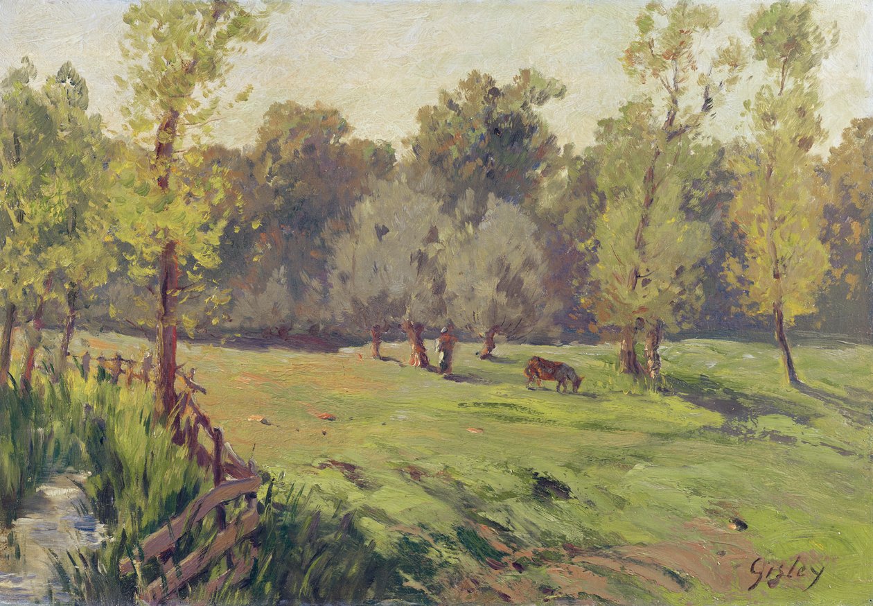 Un Pâturage avec un Ruisseau et une Enceinte, c.1868 - Alfred Sisley