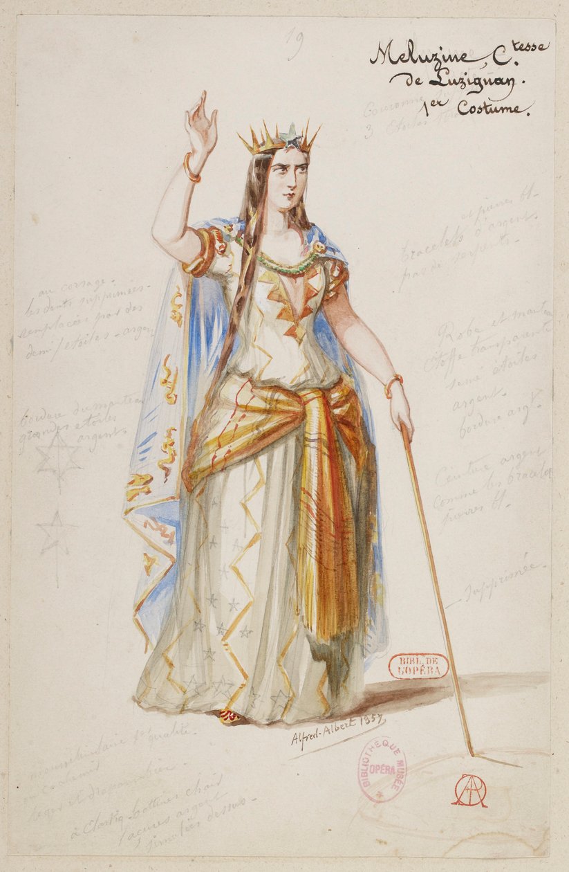 Halévy - La magicienne - maquettes de costumes par Alfred Albert - 19. Mélusine, comtesse de Lusignan, 1er costume - Alfred Albert