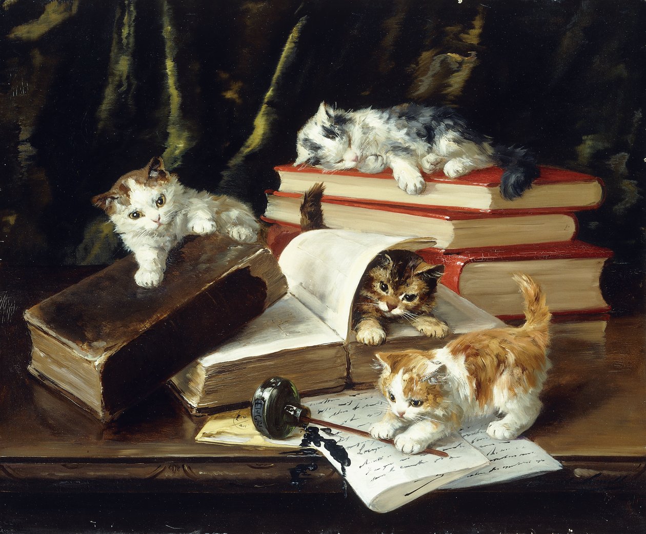 Chatons Jouant sur un Bureau - Alfred Brunel de Neuville