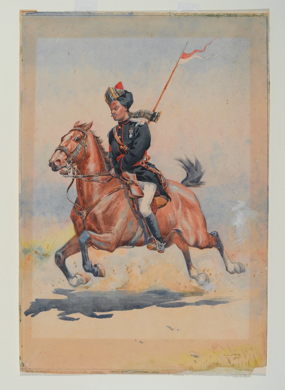 Un Jat Sowar de la 6e cavalerie monté, galopant, avec une lance en bandoulière - Alfred Crowdy Lovett