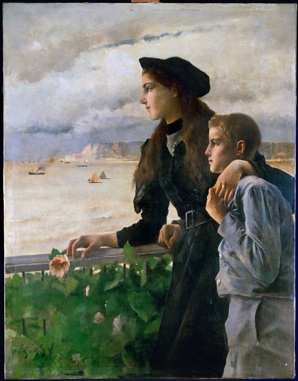 Bernard Stevens et sa sœur Suzanne (peinture sur toile) - Alfred George Stevens