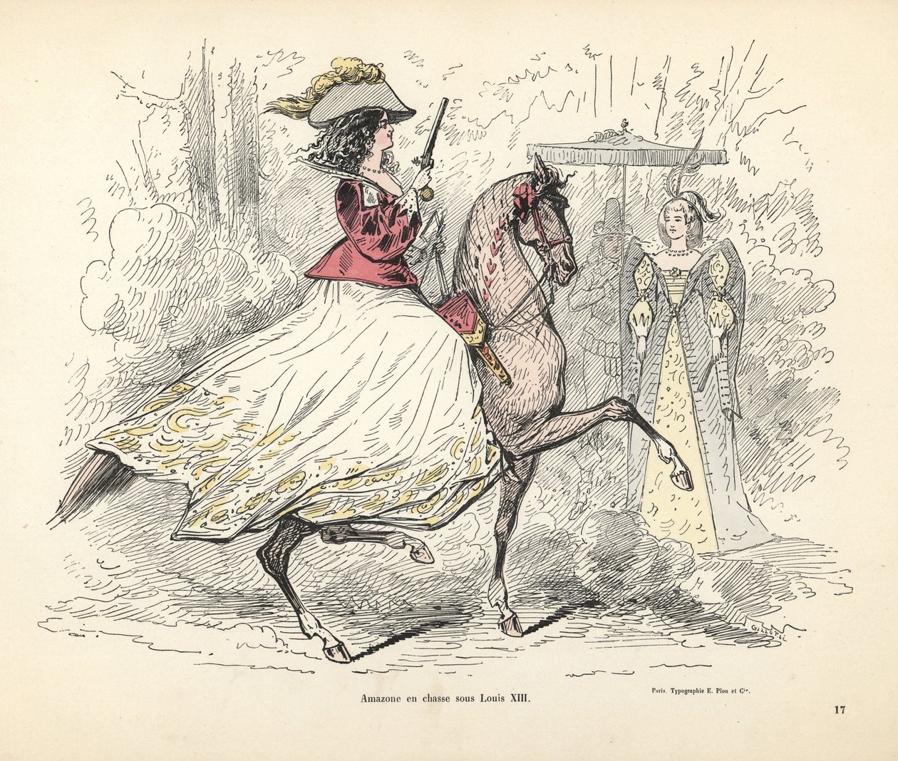 Costume de chasse pour femme, époque du roi Louis XIII de France - Alfred Grevin