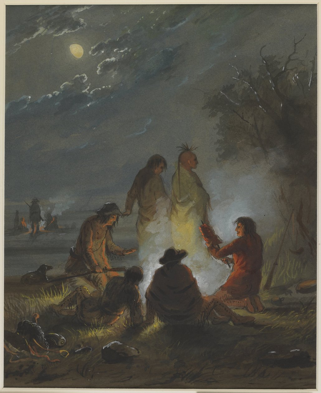 Feu de camp, préparation du dîner - Alfred Jacob Miller