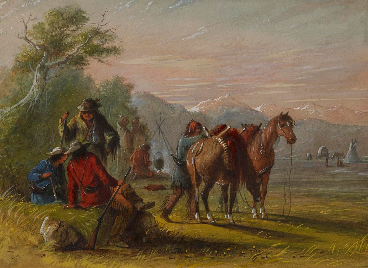Camp recevant un approvisionnement de viande - Alfred Jacob Miller