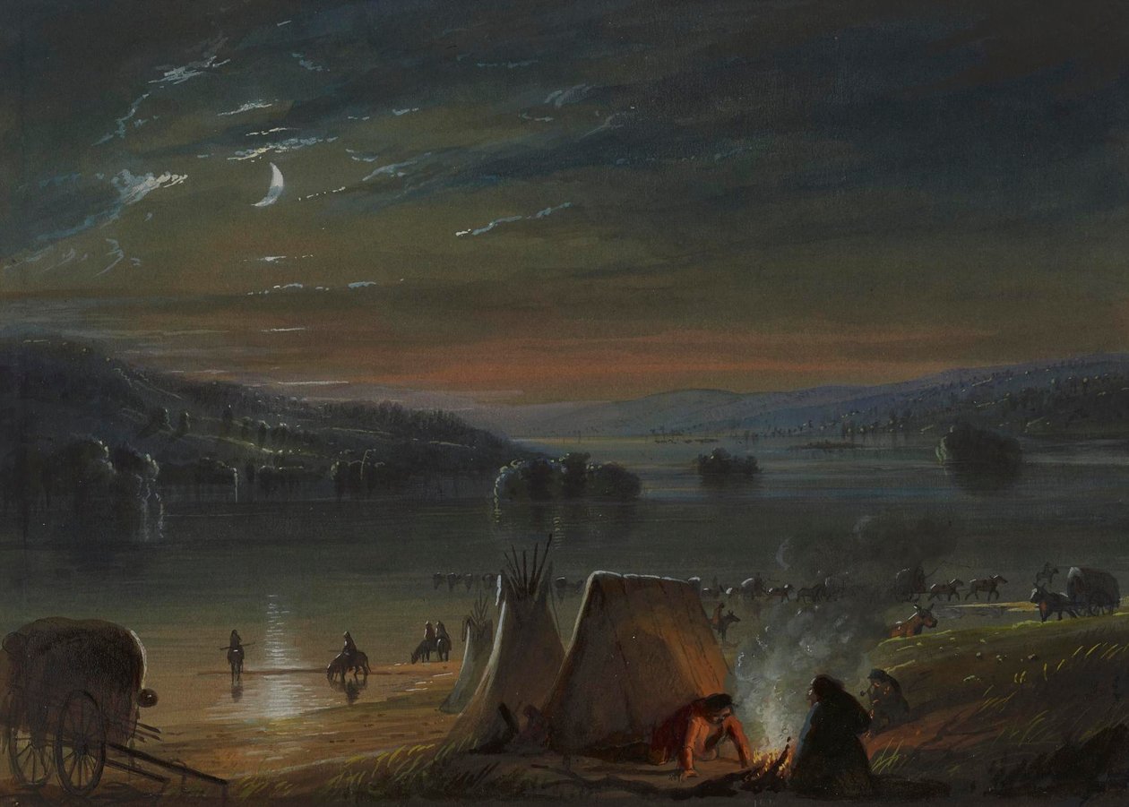 Traversée de la rivière : clair de lune - Alfred Jacob Miller