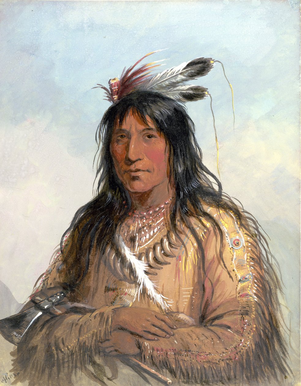 Étude de tête de « Matau-Tathonca », « Bull Bear » - un Ogallala - Alfred Jacob Miller