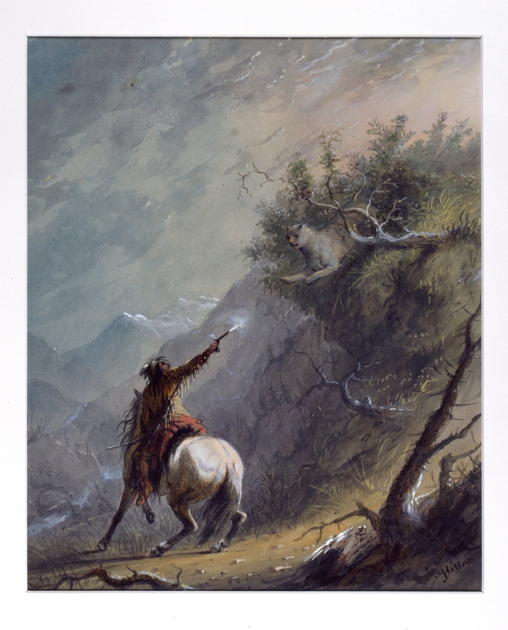 Tirer sur un couguar - Alfred Jacob Miller