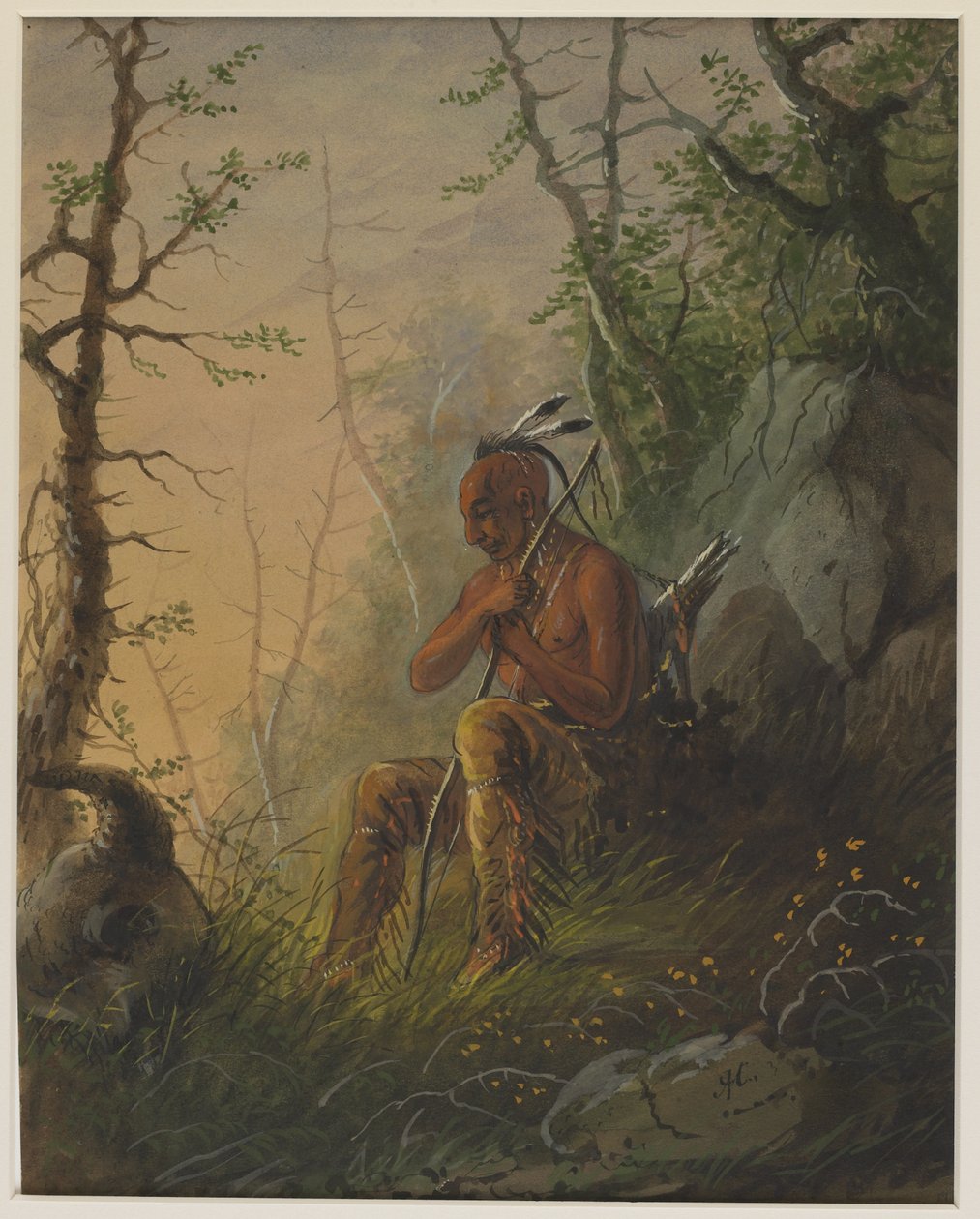 Un Indien Sioux devant une tombe - Alfred Jacob Miller