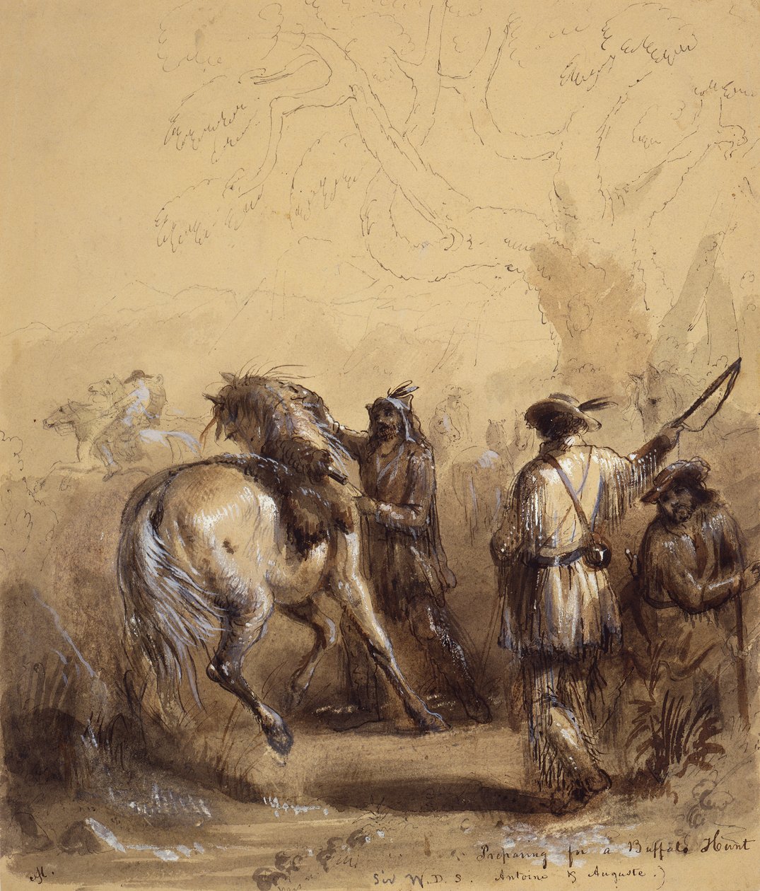 Sir W.D.S., Antoine et Auguste ou Préparation pour une chasse au bison, vers 1837 - Alfred Jacob Miller