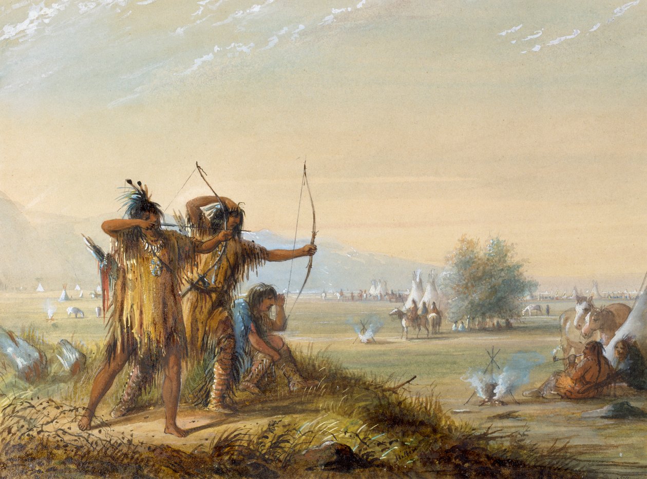 Indiens Snake - Essai des arcs - Alfred Jacob Miller
