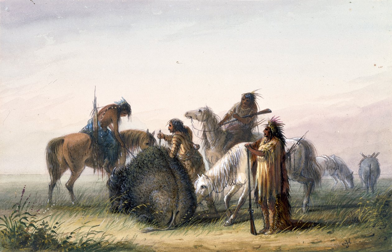 Approvisionnement du camp en viande de bison - Alfred Jacob Miller