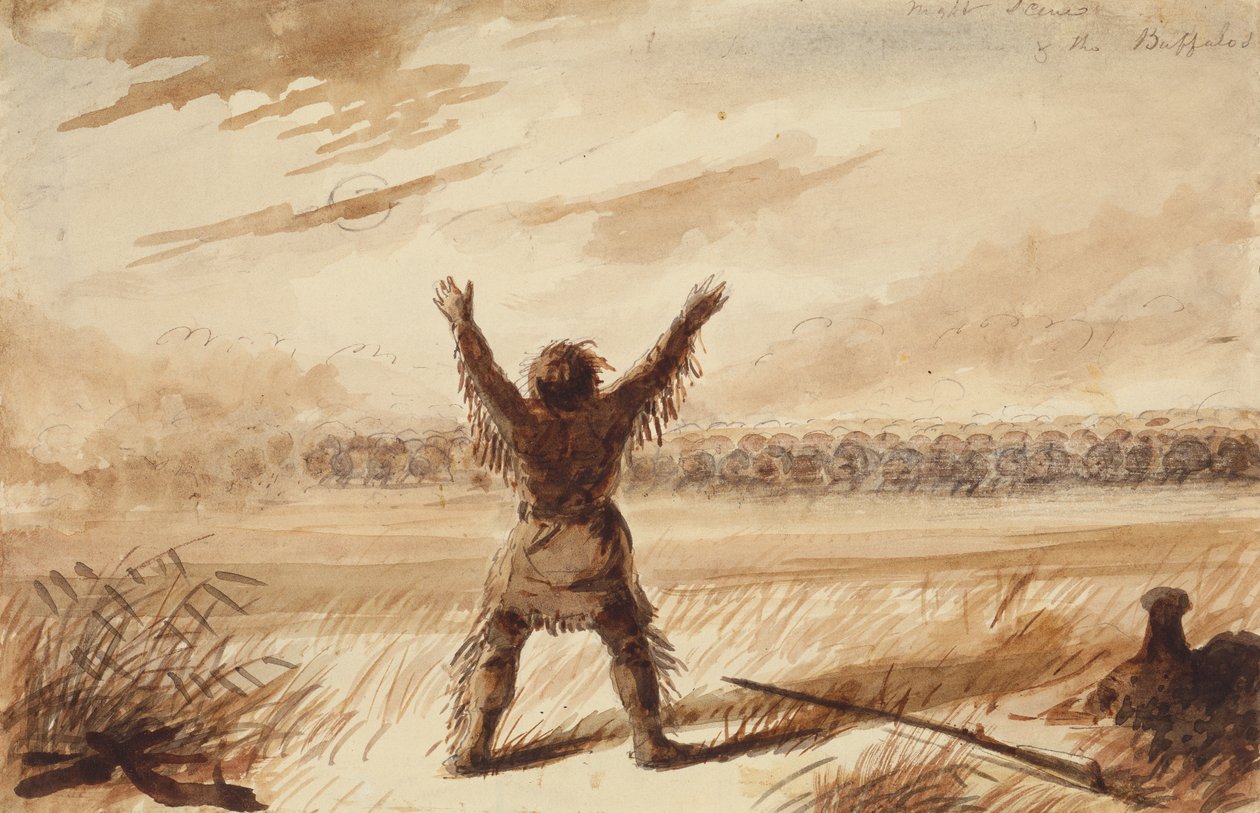 Trappeur dérangé dans son repos par un troupeau de bisons - Alfred Jacob Miller