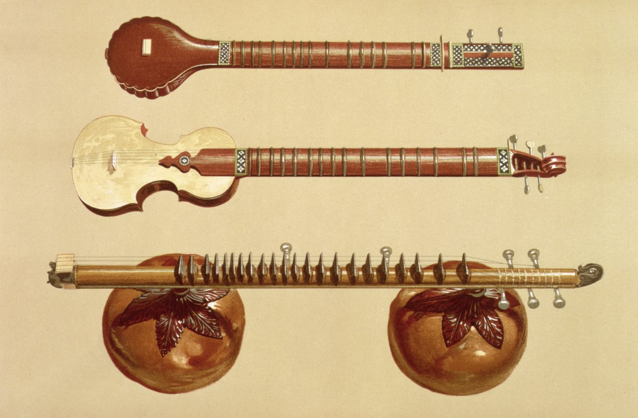 Deux sitars et une rudra vina, indiens, de 
