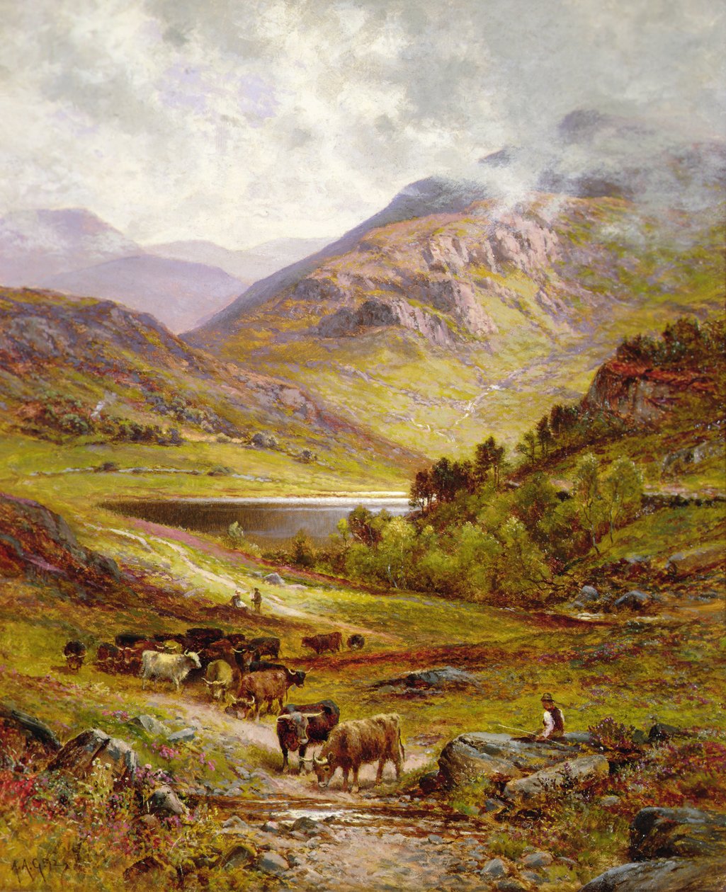 Bétail à longues cornes dans un paysage montagneux - Alfred Jr. Glendening