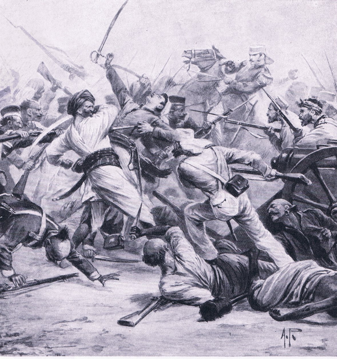 Défaite des rebelles par Nicholson à Najafgarh, 2 août 1857, illustration de British Battles on Land and Sea, 1915 - Alfred Pearse